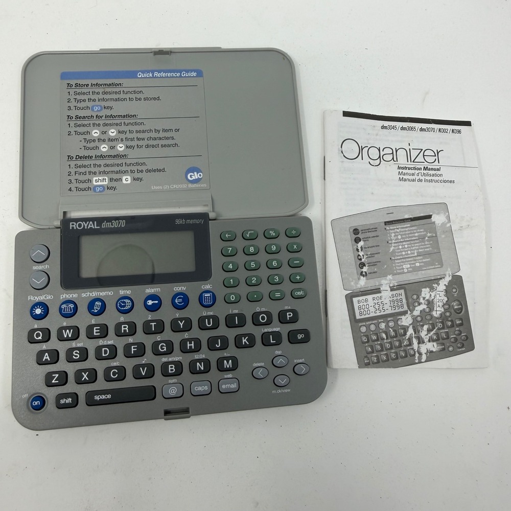 Royal dm3070 Electronic Organizer 96kb Memory Gray Backlit RoyalGlo with Manual